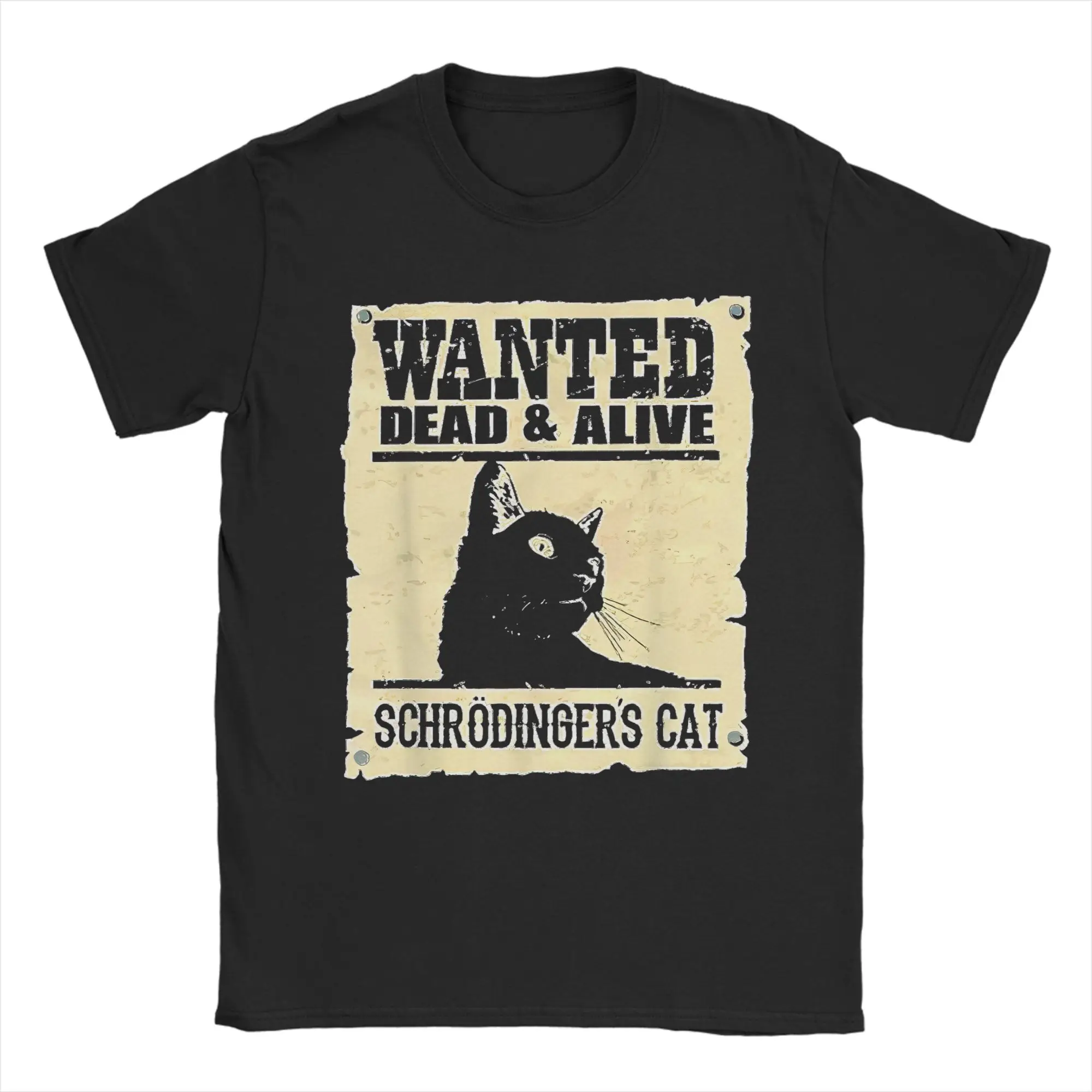 T-shirts Wanted Dead Or Alive Schrodinger pour hommes, haut en coton, décontracté, Hip Hop, Animal, col rond, manches courtes