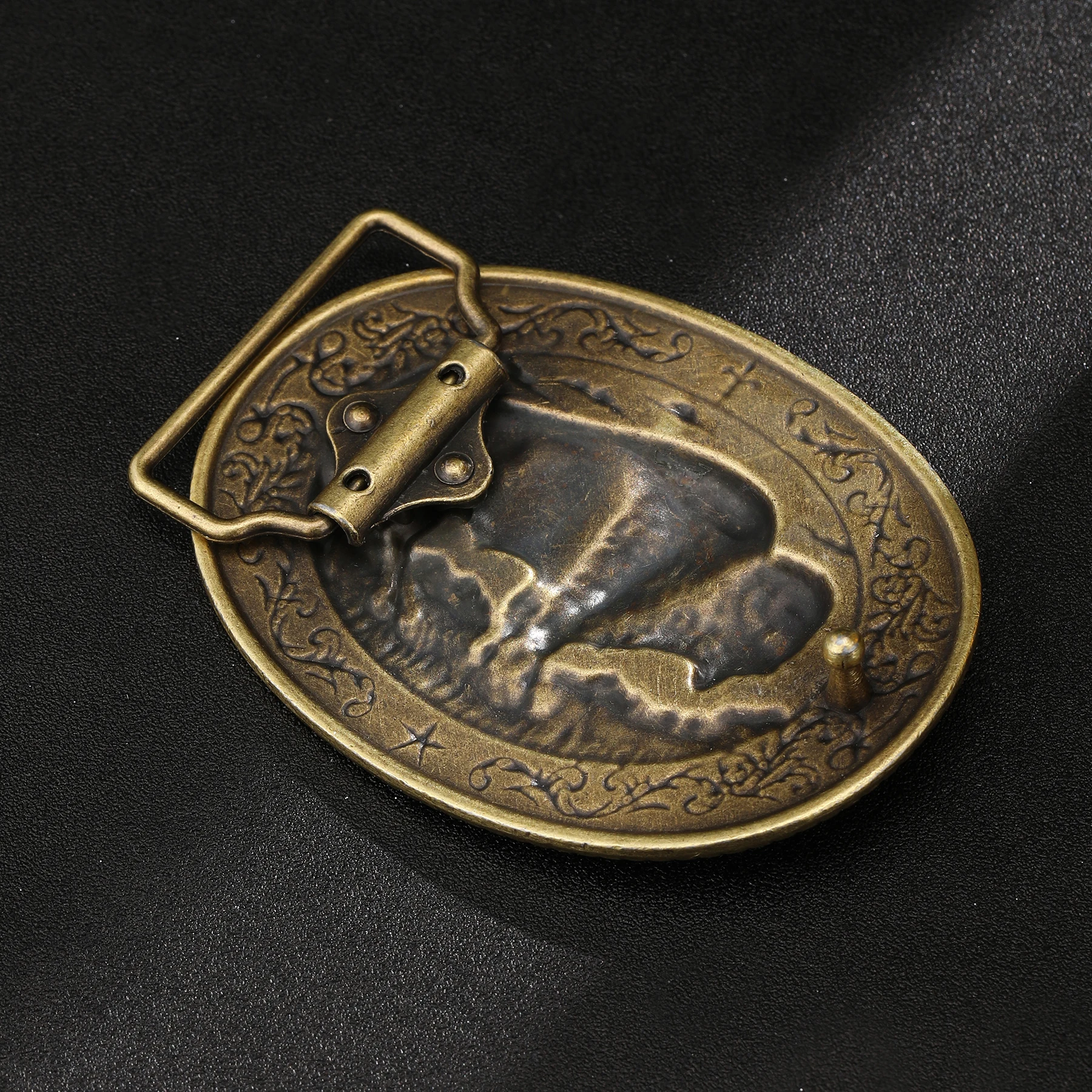 Fibbia per cintura occidentale Modello combinato leone e toro Cowboy Cowgirl Fibbia per cintura in lega di zinco in pelle goffrata per jeans