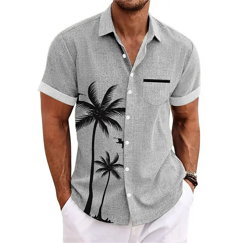 Men's Shirt Summer Hawaiian Shirt Coconut Tree Pattern Lapel Short Sleeve Printed Clothing Sports Fashion Streetwear