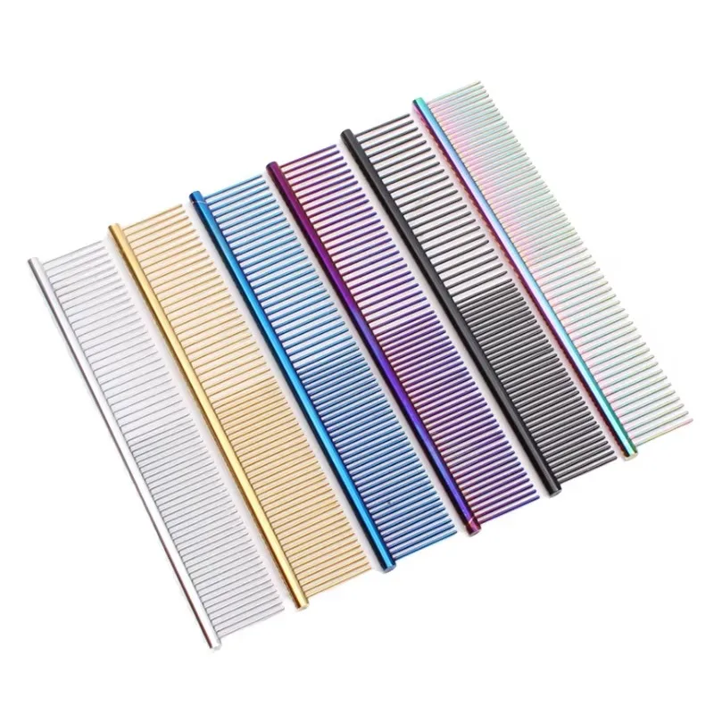

10pcs Stainless Steel Comb for Dog Hair Grooming Colorful Row Teeth Needle Hair Trimmer Cat Cleaning Comb Pet Hair Grooming Comb