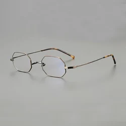 Polygonal pure titanium irregular eyeglass frame, retro colored rectangular saddle nose support, small frame glasses