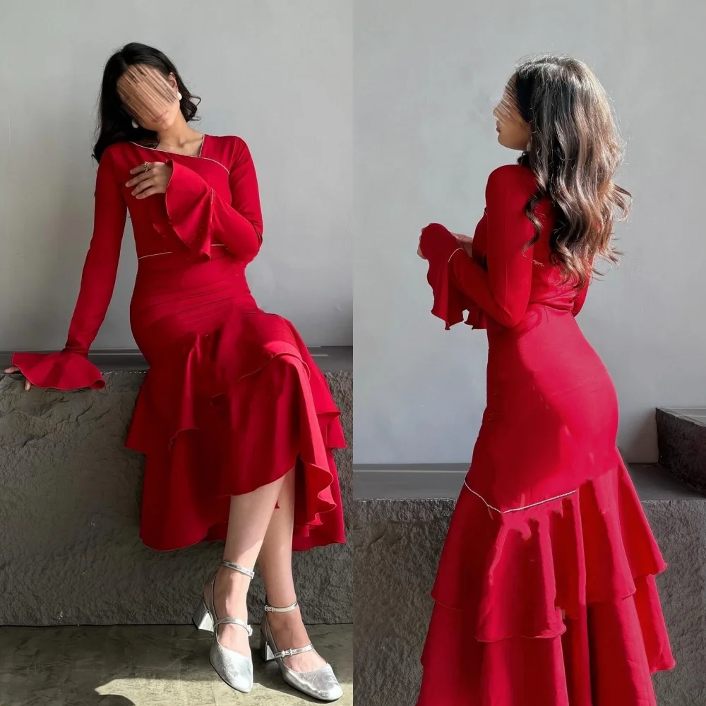 Customized Jersey Draped Ruffles Pleat Clubbing Mermaid V-Neck Bespoke Occasion Gown Midi Dresses