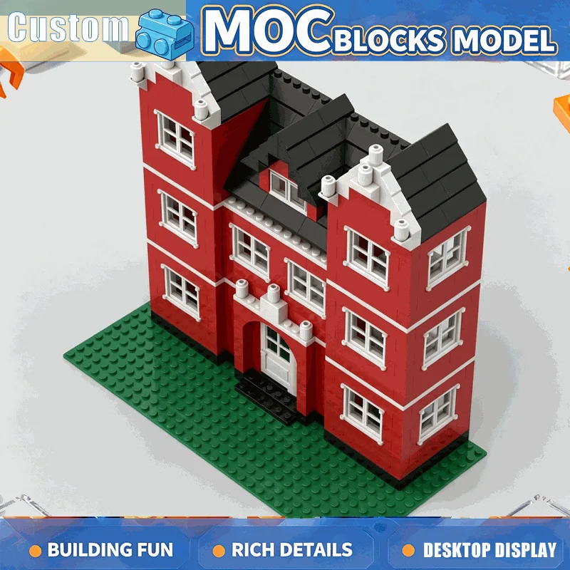 445PCS Red Mansion Building Blocks Modular House Architecture Model DIY Assembly Toy Creative Home Decoration Collection Gifts
