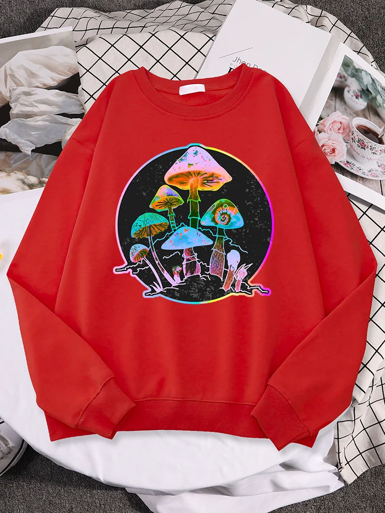 Garden of Shrooms Colorful Neon Style Fashion Street Printed Womens Clothing Creativity Autumn Fleece Sweatshirt Woman Hoodies