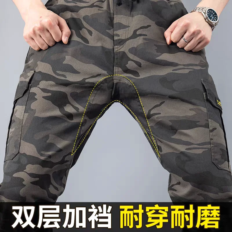 Crotch Work Pants Men's Cotton Stretch Camouflage Trousers Wear-Resistant Anti-Scald Labor Ankle Banded Working