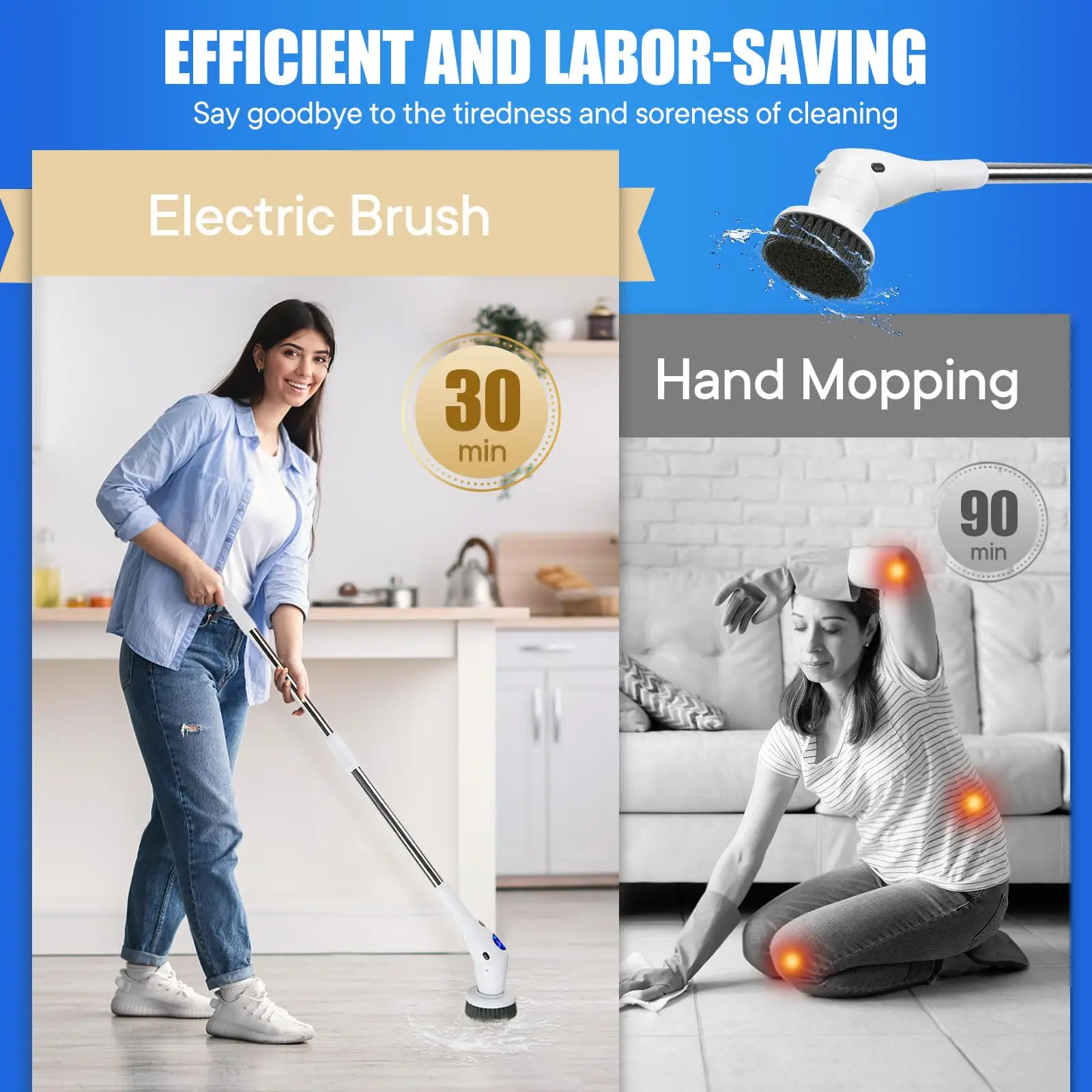 Electric Spin Scrubber Turbo Cleaning Brush with Adjustable Handle 7 Replacement Heads for Kitchen Bathroom