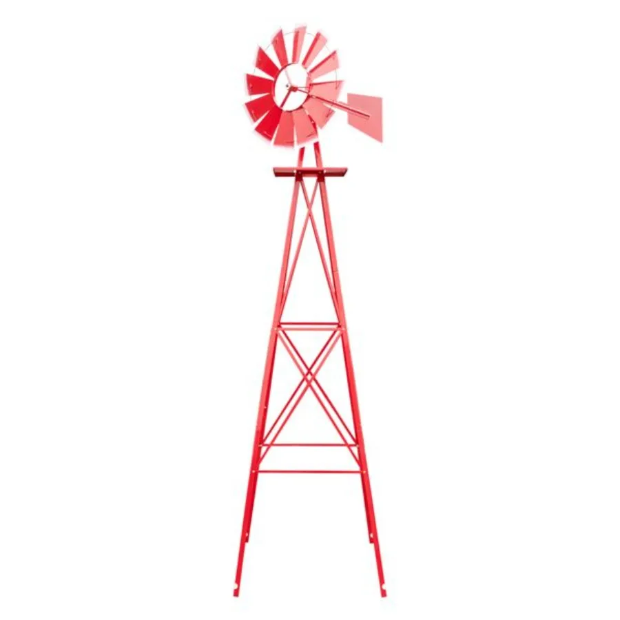 

8FT Weather Resistant Yard Garden Windmill Red