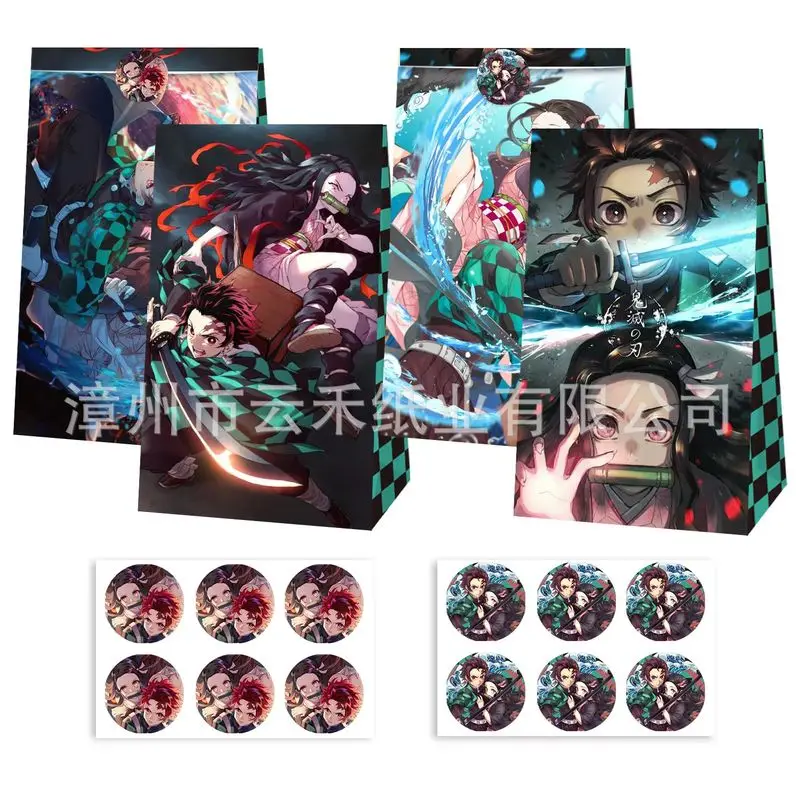Nuevo Juego de 12/24 Uds. De bolsa de papel para dulces Demon Slayer, bolsa de regalo Demon Slayer Nezuko, bolsa para envolver regalos de cumpleaños para niños, suministros para fiestas