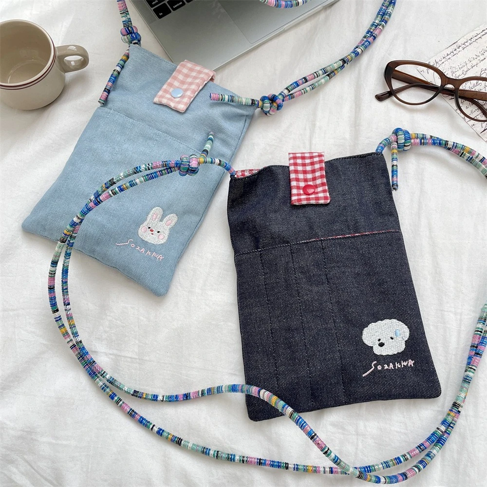 

Cute Embroidered Crossbody Bag Mini Phone Wallet Multifunctional Square Shoulder Bag Crossbody Purse Canvas Purse Messenger Bag