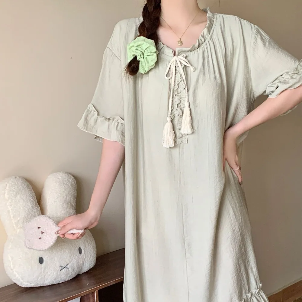 

Women's Nightgown Pajamas Dress Night Wear Female New Summer Short Sleeve Sleepwear Loose Nightgowns Woman Sleep Nightdress