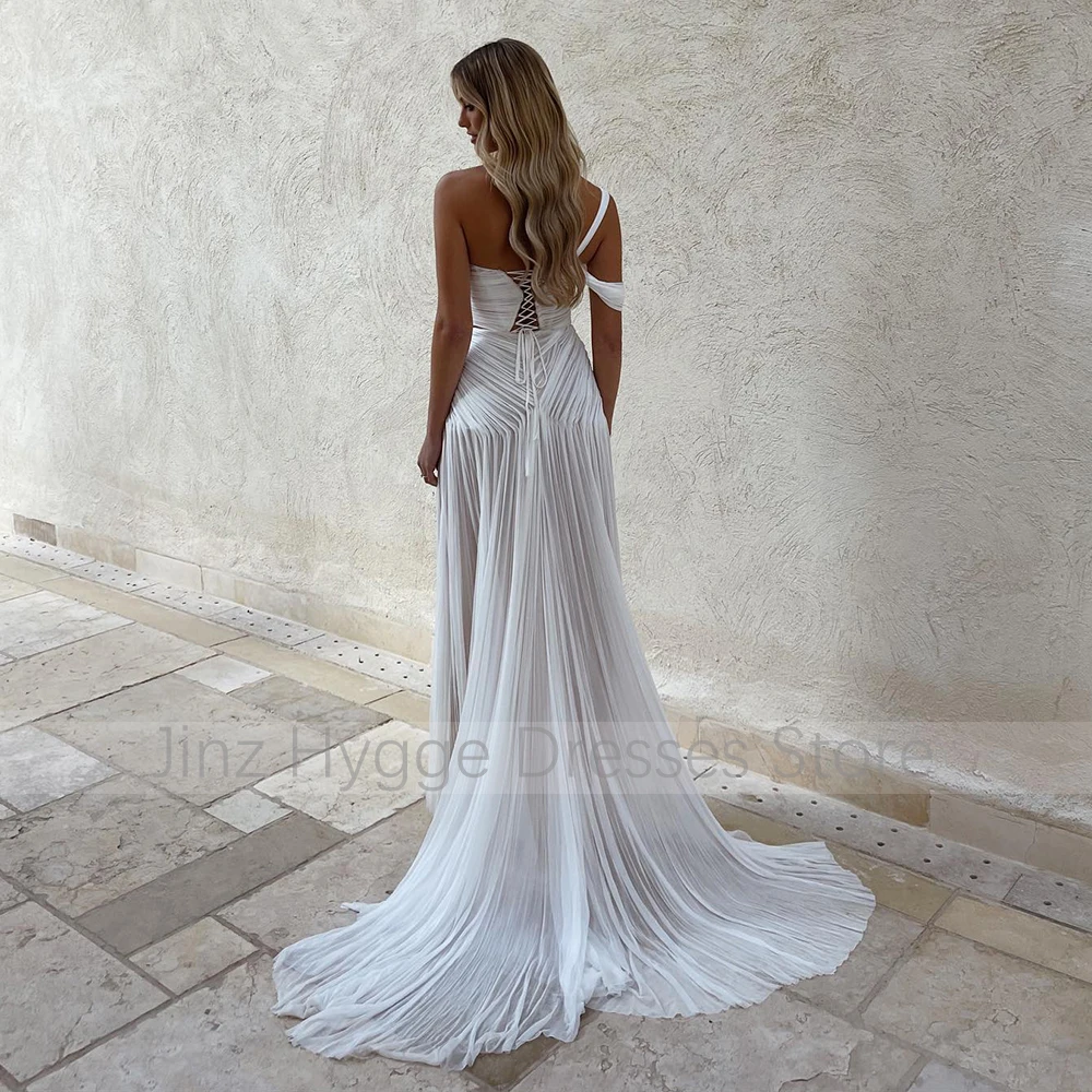 Customized Sexy Wedding Dress White Chiffon Pleated Mermaid/Trumpet Wedding Gowns for Women Cut Out High Split Bridal Dress Long