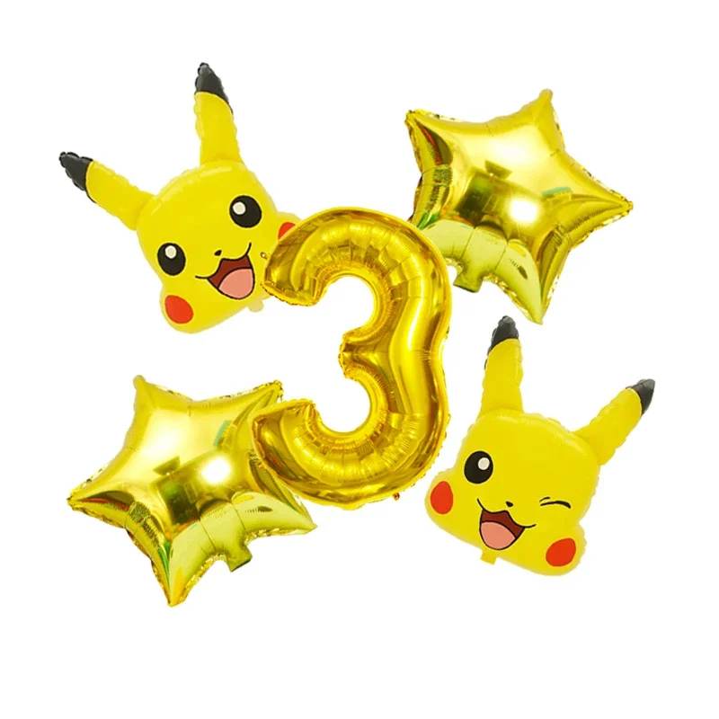 Pokemon Theme Pikachu Foil Balloon Set 32inch Gold Number 0-9th Children Birthday Party Decorations Baby Shower Supplies