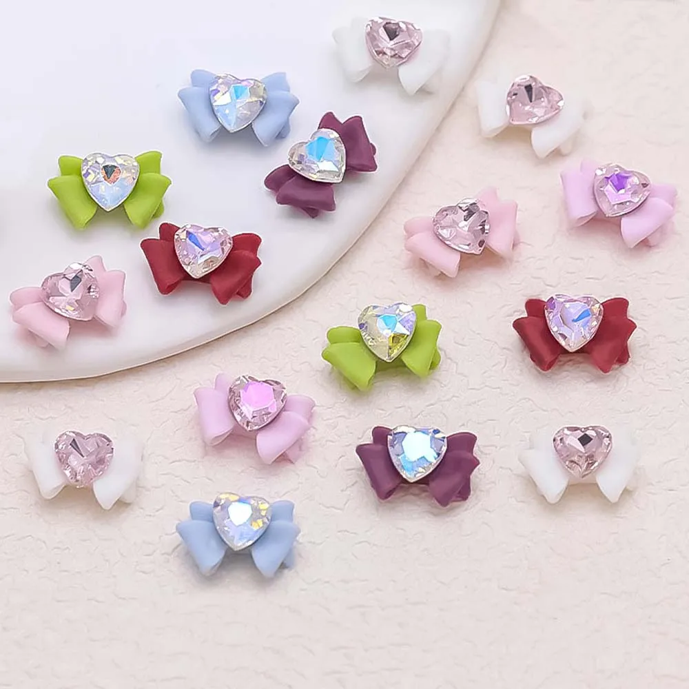 10pcs Bilayer Sailor Girls Moon Bows Nail Art Charm 3D Heart Crystal Bowknot Nail Decor Parts DIY Japanese Design Nail Parts