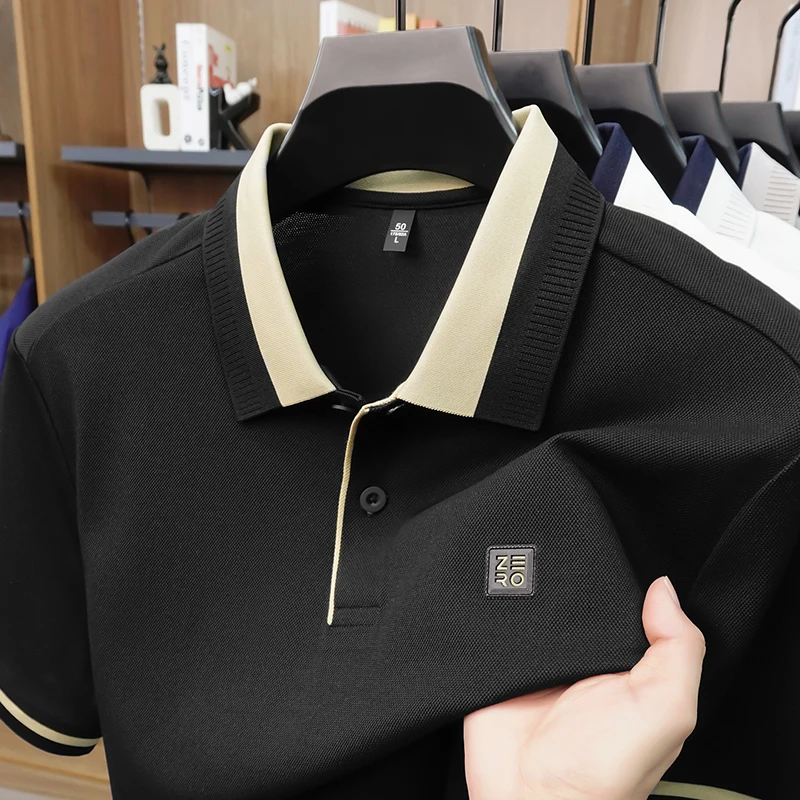 Designer-Marken-Poloshirt aus Seide und Baumwolle mit Kurzarm neu mit Buchstabenprägung modisches Herren-T-Shirt sommerlich atmungsaktiv koreanischer Casual-Top-Stil – Detail 8