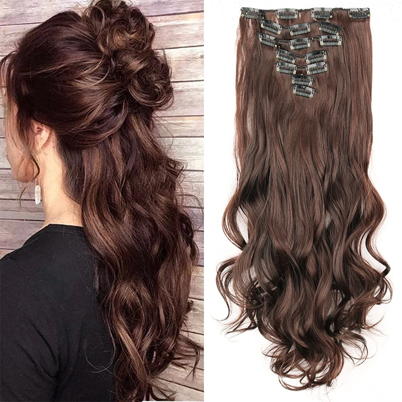 22Inch Long Straight Wavy Hair Extension 7Pcs/Set 16 Clips High Tempreture Synthetic Hairpiece Clip In Hair Extensions