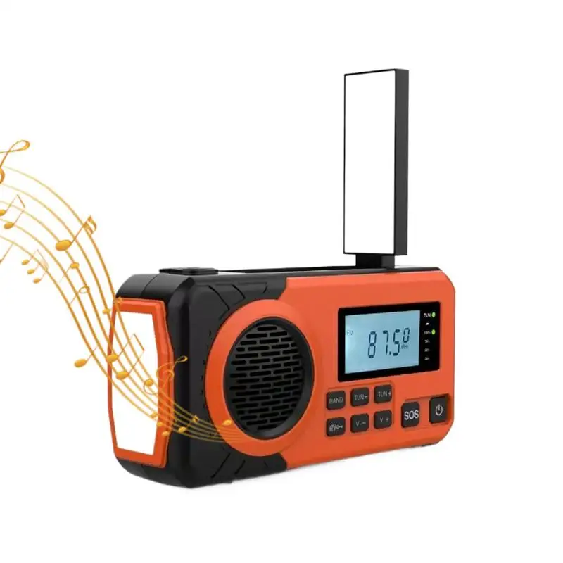راديو يعمل بالطاقة الشمسية، راديو للتخييم، جهاز استقبال البث المحمول، معدات استقبال FM مع مصباح يدوي للخارجية