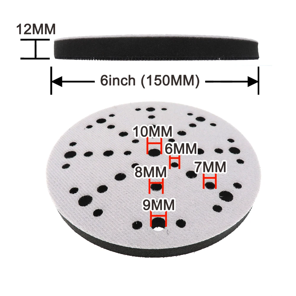 6 Inch 48 Holes Foam Soft Interface Pad 5 Pcs Hook and Loop Sponge Cushion Buffer Pad Protection Disc for Polishing Car Metal