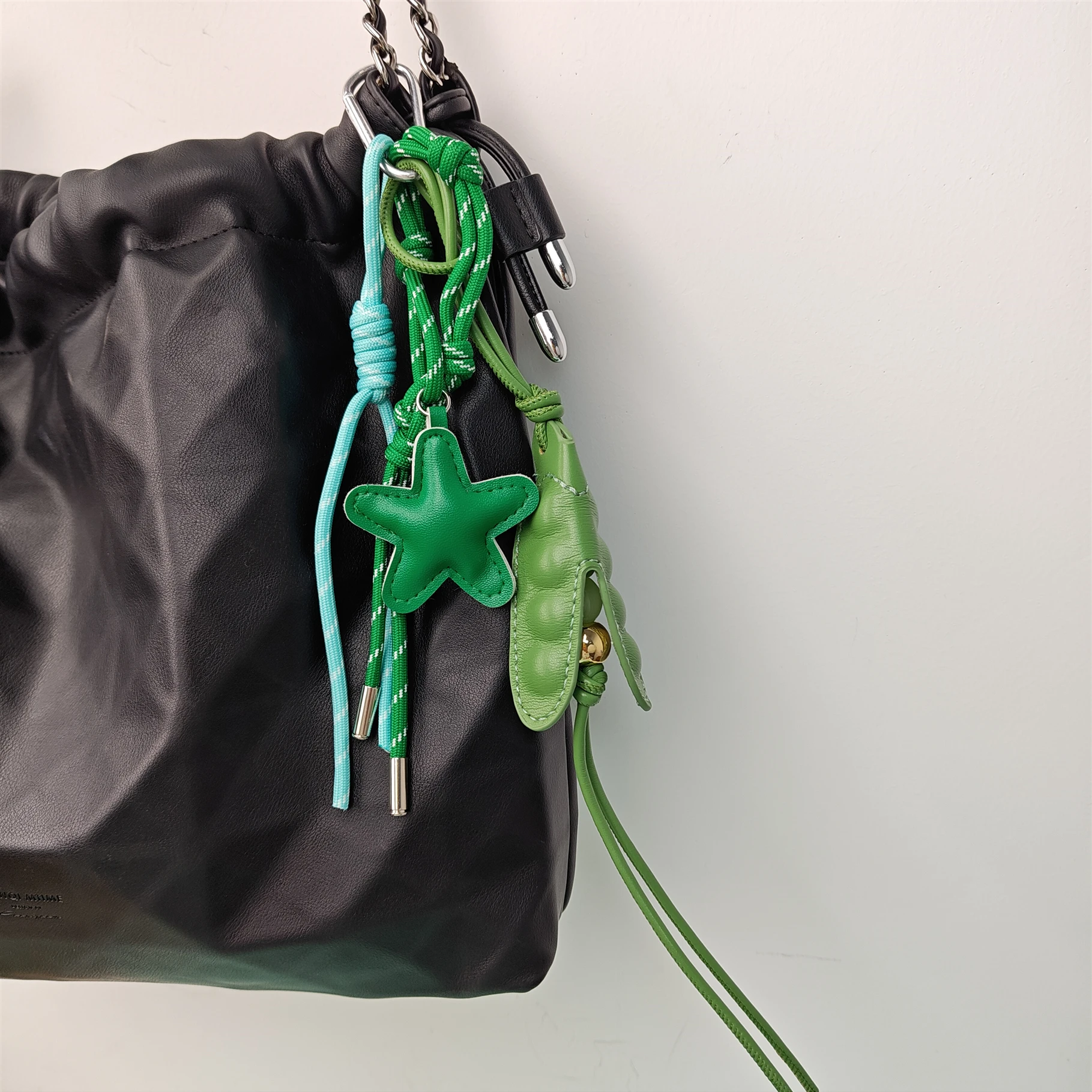New 2025 Green Leather Pea Pod Bag Pendant Fashion Classics Handmade Ornament Braided Rope Key Accessories Gift