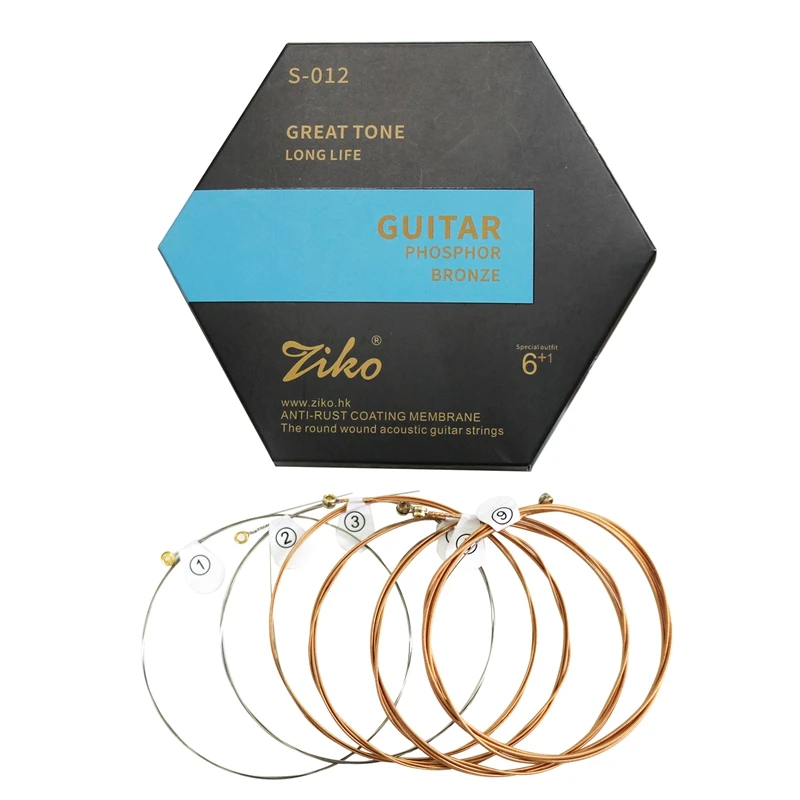 ELOS-Ziko S-012 Acoustic Guitar Strings Nickel Plated Carbon Steel Hexagonal Alloy Coated Phosphor Bronze Guitar Strings,6Pcs