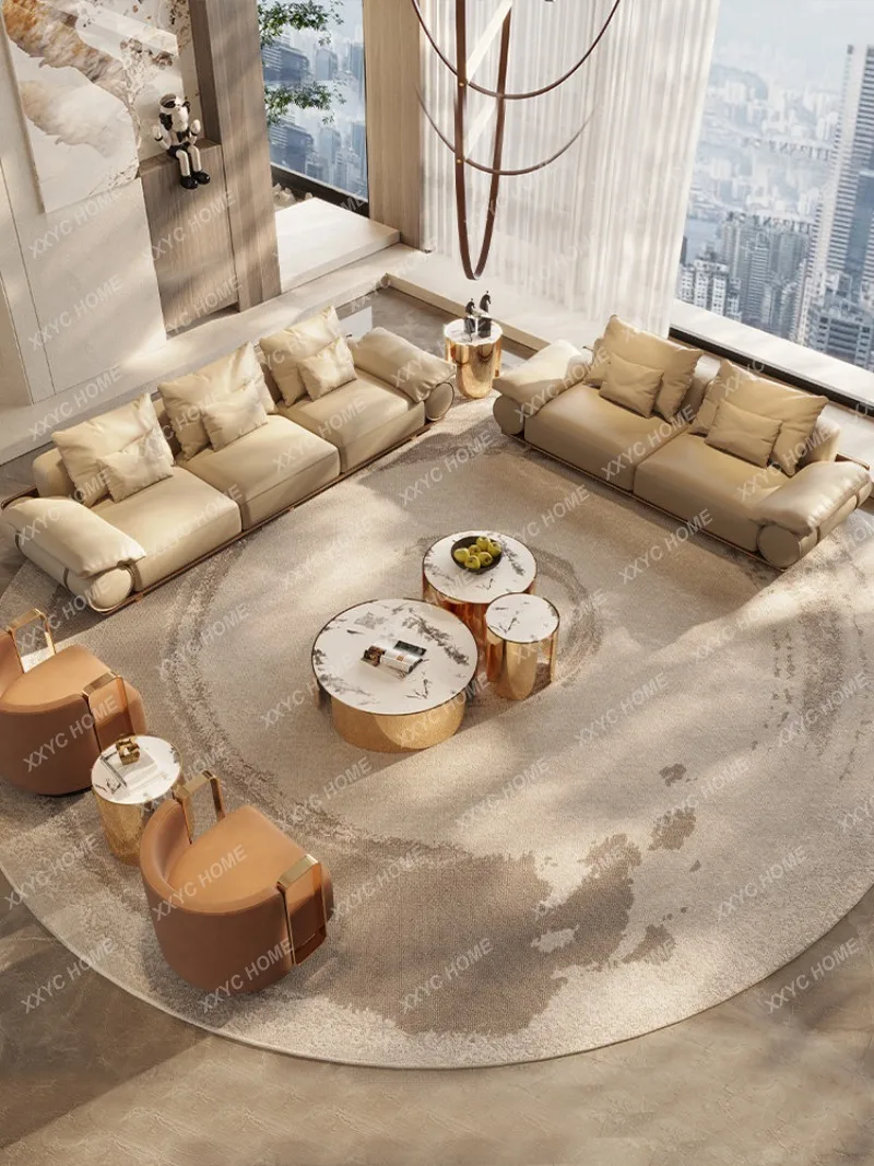Light luxury  minimalist high-end villa living room light luxury leather designer sofa