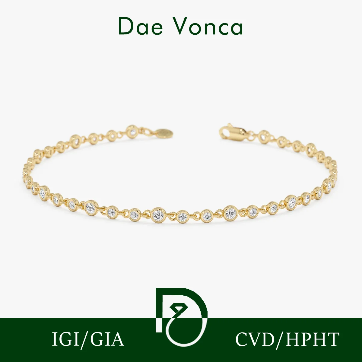 Round Cut Lab Grown Diamond Tennis Bracelet 9K/14K/18K Yellow Gold DEF VS/VVS Lab Diamond Bracelet Fine Jewelry For Women