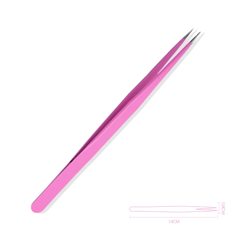 1pcs Pink Stainless Steel tweezers Straight Curved Pick Up Tools Eyelash Extension Pointed Nipper Clip Manicure Nail Art Tool