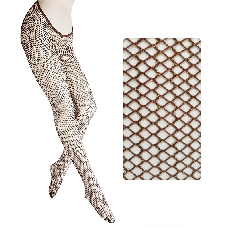 sexy pantyhose female Mesh women tights stocking slim V-waist gold silver hollowed  fishnet stockings club party hosiery TT101