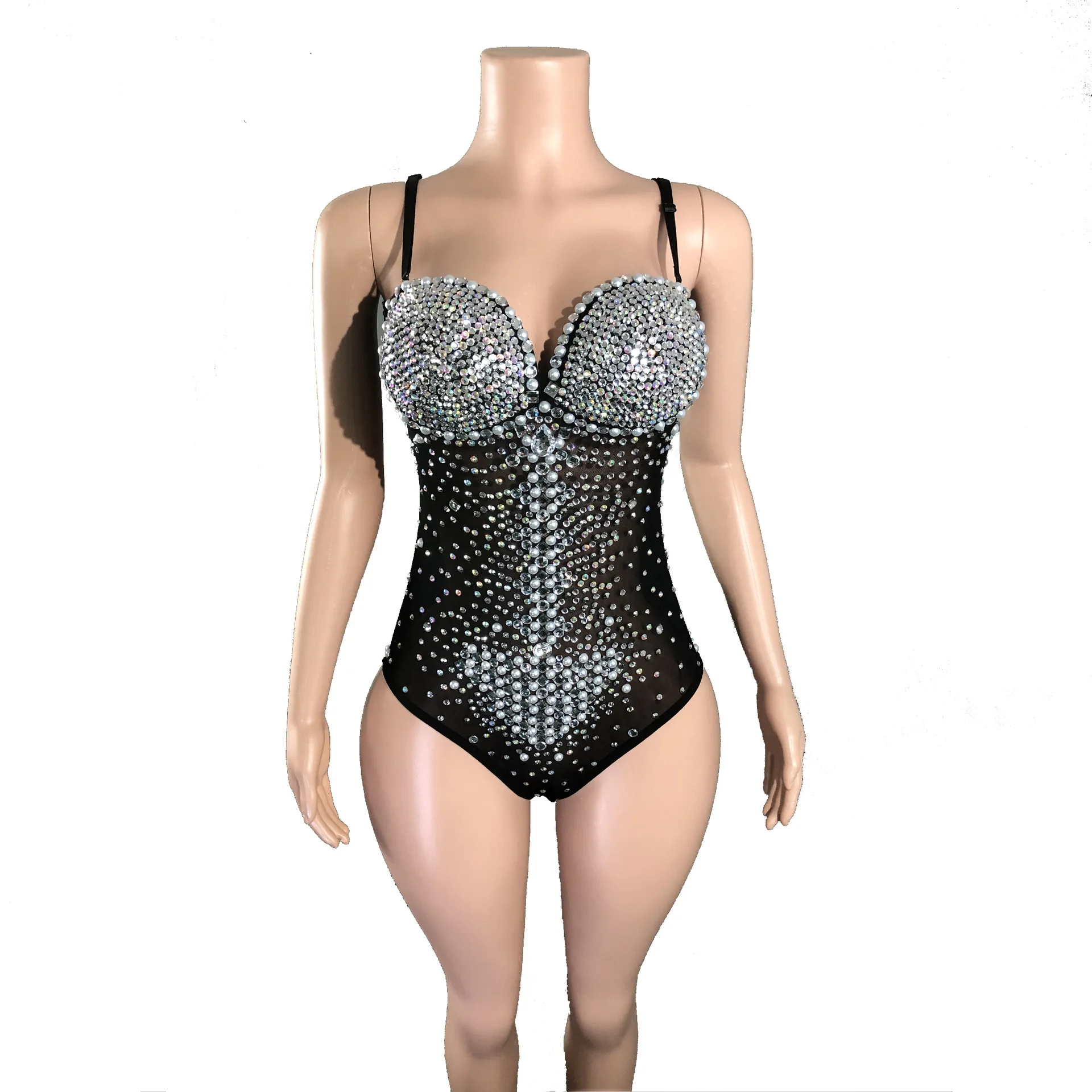 

Bikini hot diamond mesh onesie sexy foreign trade European beautiful woman singer triangular high fork stage performance suit