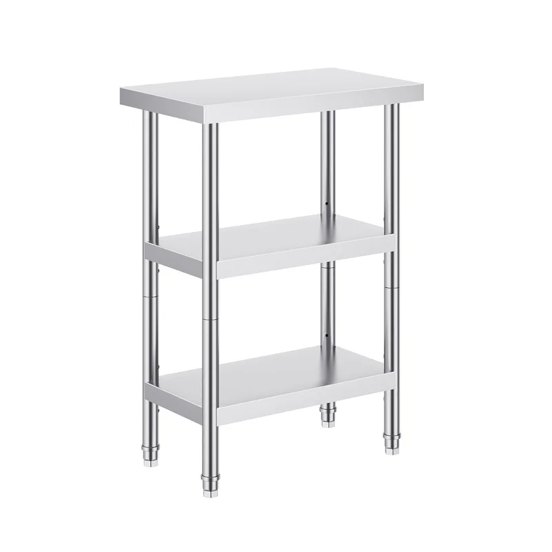 Mesa de Trabajo de Acero Inoxidable para Cocina, 14 x 24 x 34 Pulgadas, Mesa de Preparación de Metal Resistente con 2 Estantes Ajustables, Ideal para Barbacoa, Cocina, Hogar, Garaje