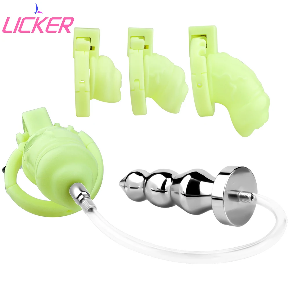 LICKER Plastic Chastity Cage Device With Beaded Butt Plug And Catheter Men Cock Bondage Penis Rings BDSM Toys For Male Dick Lock