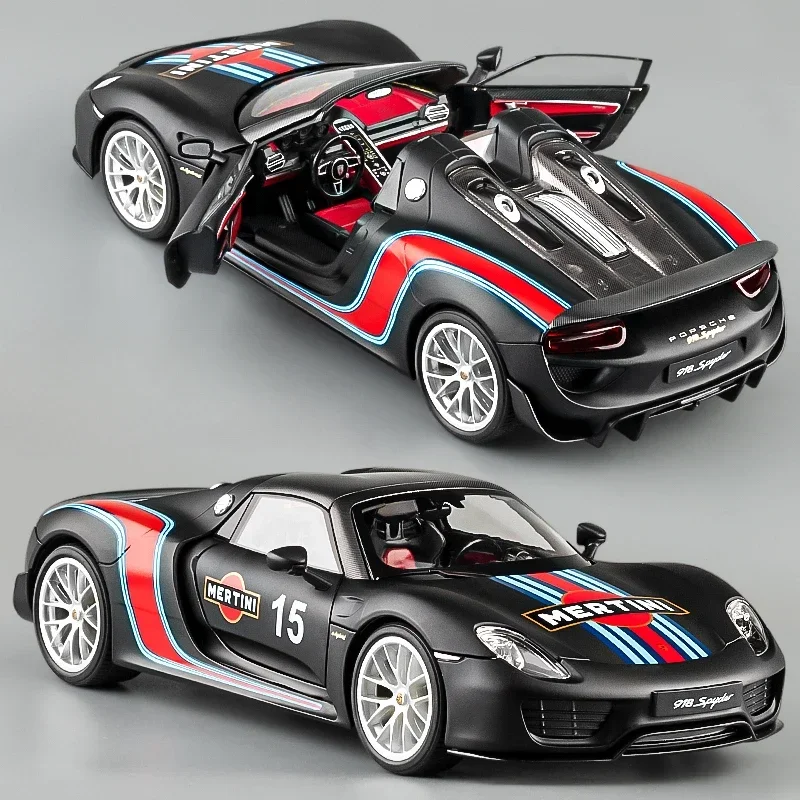 Simulation 1:18 Porsche 918 Martini  Alloy Supercar Model Diecast Toy Vehicle Collection of Hobby Ornaments Sound & Light Gift