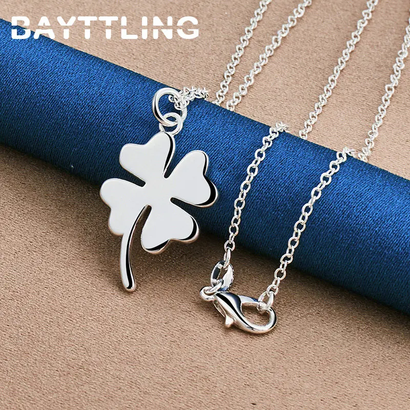 Urok 925 Sterling Silver 16-30 cali grzywny czterolistna koniczyna naszyjnik dla kobiet moda prezenty ślubne biżuteria Party