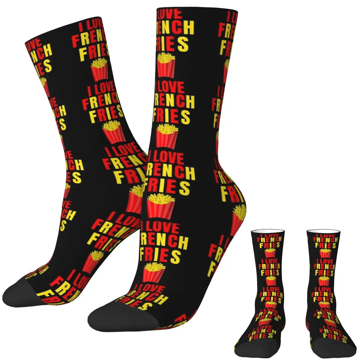 I Love French Fries Socks Novelty Stockings Men Soft Breathable Skateboard Socks Spring Pattern Anti Skid Socks