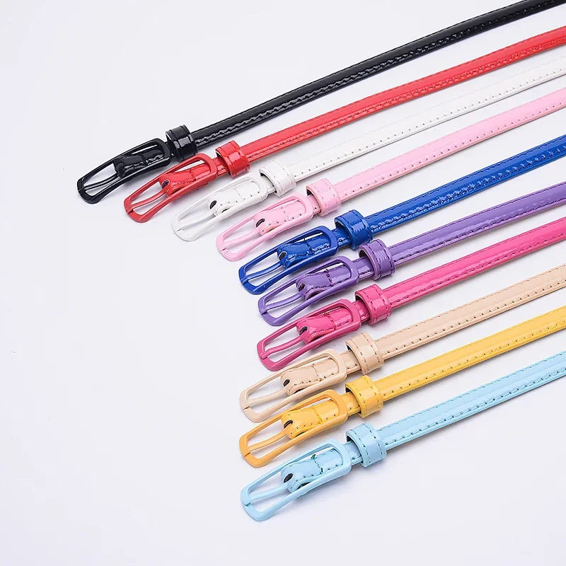 Children Candy Color Belts 1.2cm Super-thin PU Waistbands Simple Solid Color Casual Belts Girl Apparel Accessories