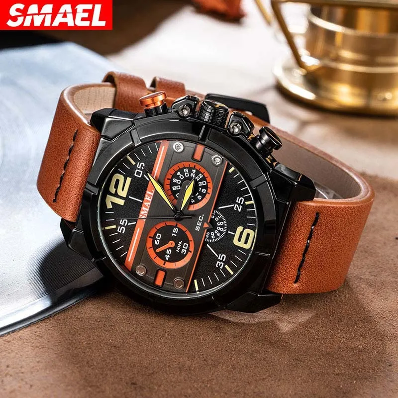Smael Smael 남성용 비즈니스 패션 레트로 다기능 시계, 개성 트렌드 3 핀 방수 쿼츠 시계