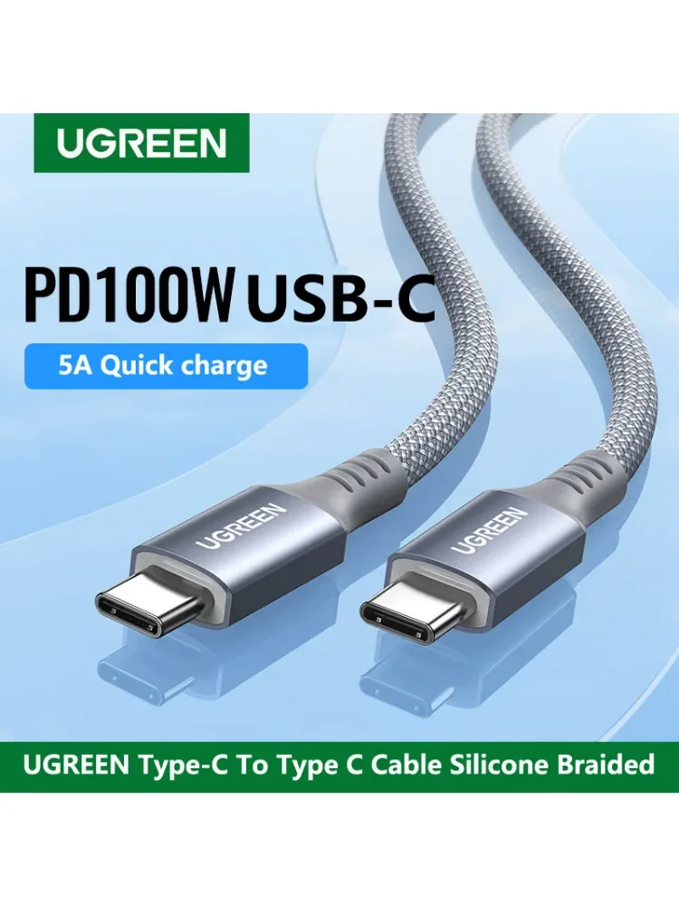 Kabel USB-C UGREEN, 100 W, USB-C – USB-C, silikonowy, oplot, szybkie ładowanie PD, 25 cm, 1 m, 1,5 m, do Apple iPad, laptopów i urządzeń z systemem Android. — zdjęcie produktu 7