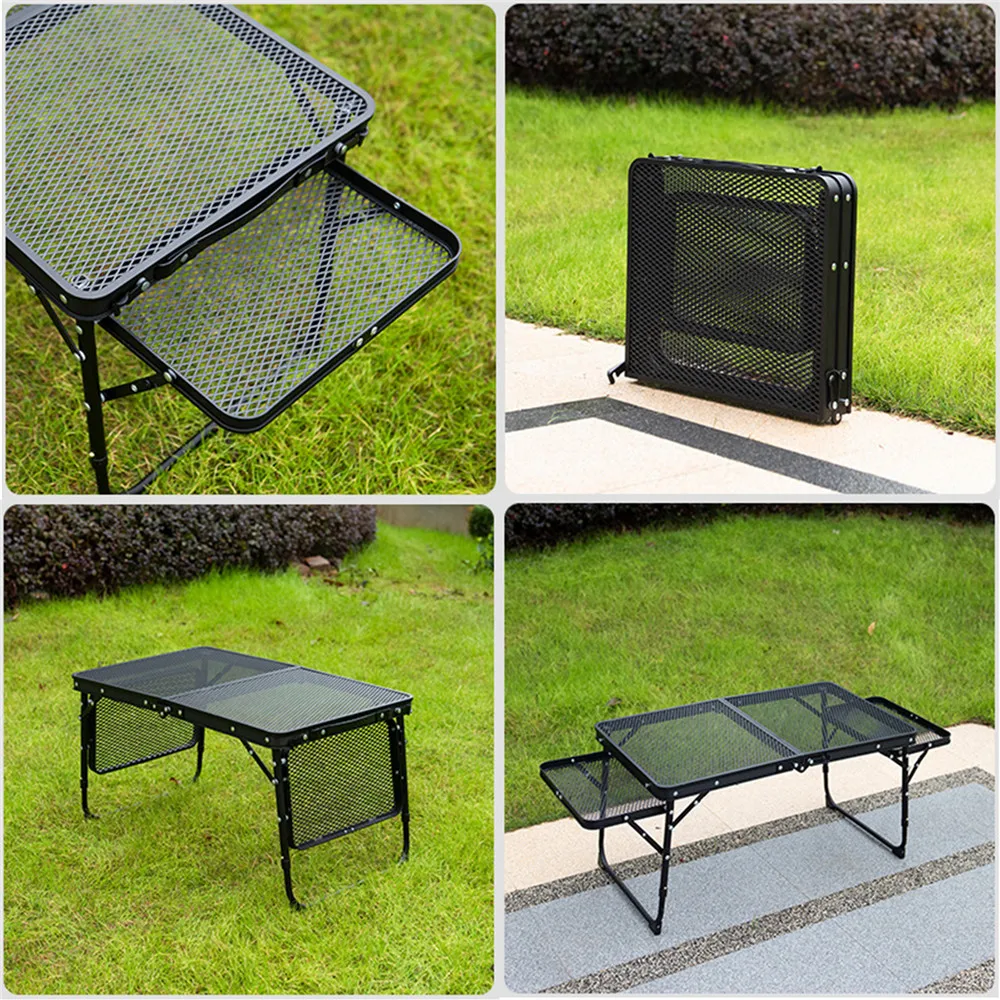 Camping Table Iron Mesh Folding Table Portable Outdoor Camping With Lifting Shelf Aluminium Alloy Dining Table