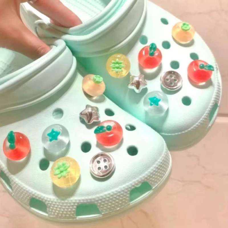 

14pcs Summer Shoe Charms for Girls Cute Transparent Tomatoes Design Removable DIY Accessory with Hole for Holiday Gift