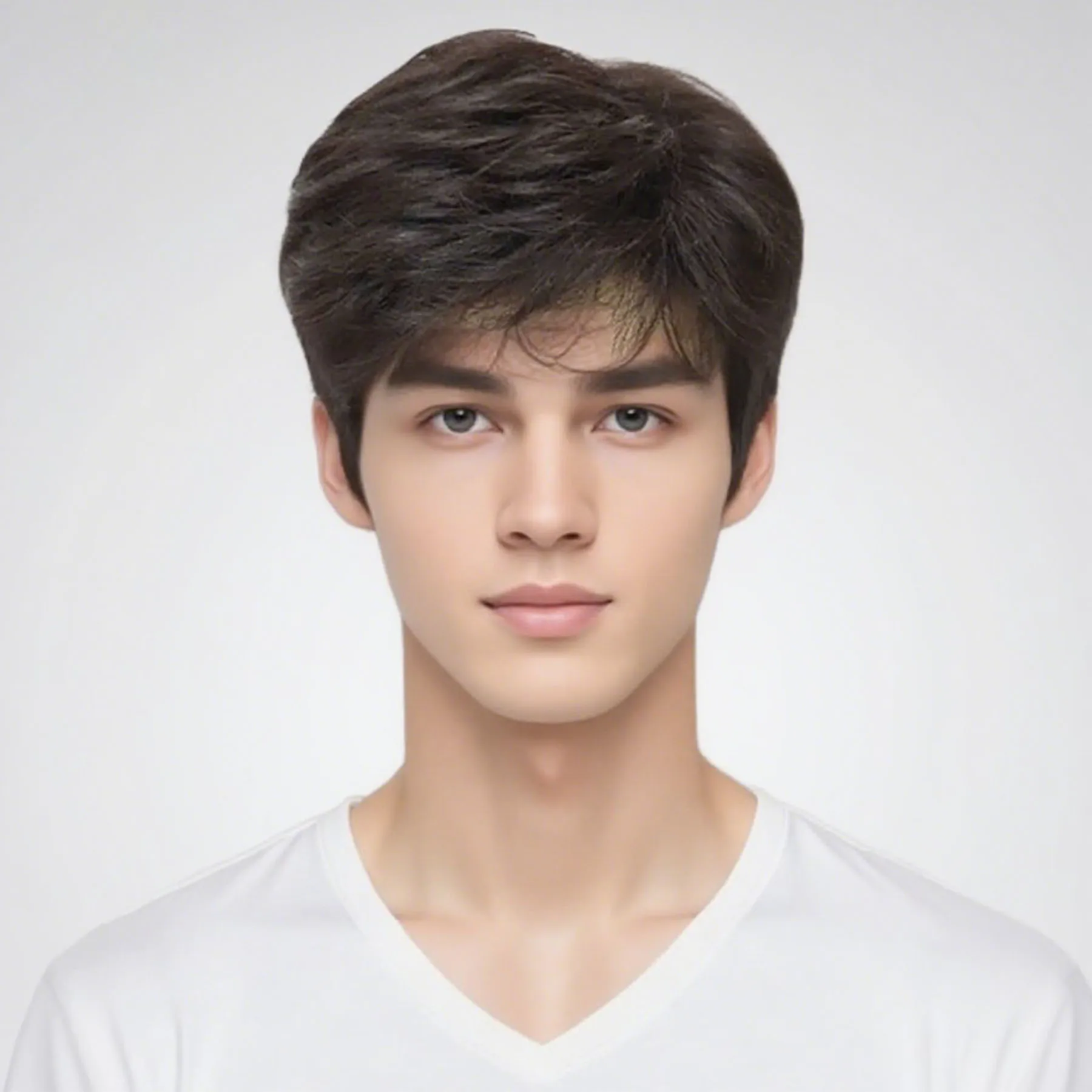 Wig Coklat Tua Sintetis untuk Pria Rambut Lurus Pendek Wig Pria Asia dengan Poni Wig Pengganti Rambut Kasual Harian Hadiah Ayah