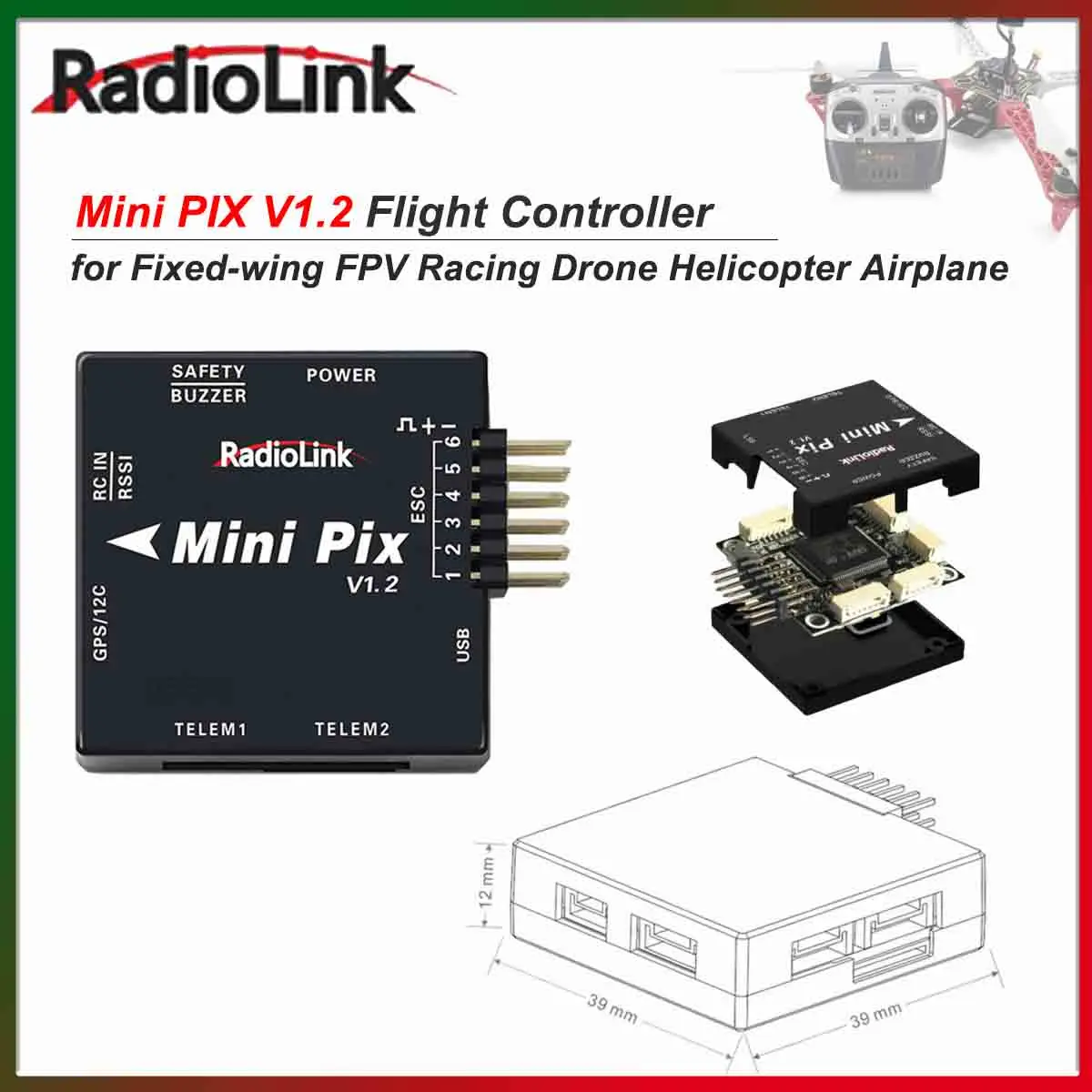 

Контроллер полета Radiolink Mini PIX V1.2 SE100 M10N/GPS такой же, как Pixhawk FC для гоночного дрона FPV с неподвижным крылом, вертолета