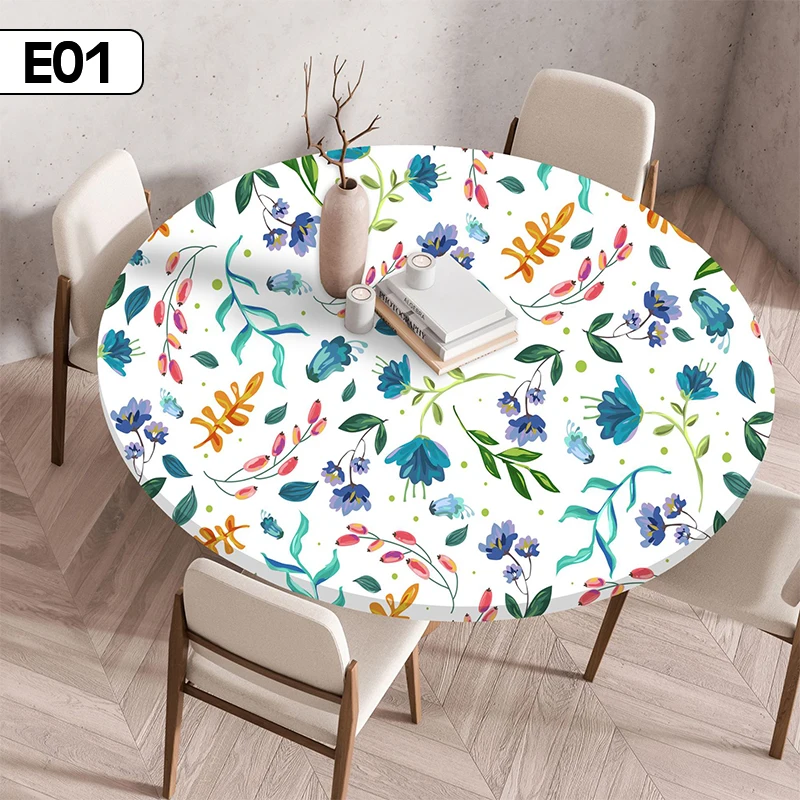

Pastoral Style Coffee Table Cloth Waterproof Elastic Fitted Tablecloth Small Fresh Plants Flower Printed Picnic Camping Outdoor