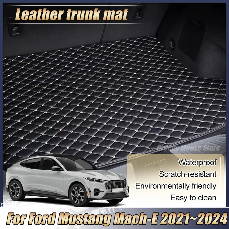 For Ford Mustang Mach-E 2021-2024 Car Rear Trunk Mat PU Leather Storage Pad Dust-proof Wear-resistant Easy Clean Car Accessories