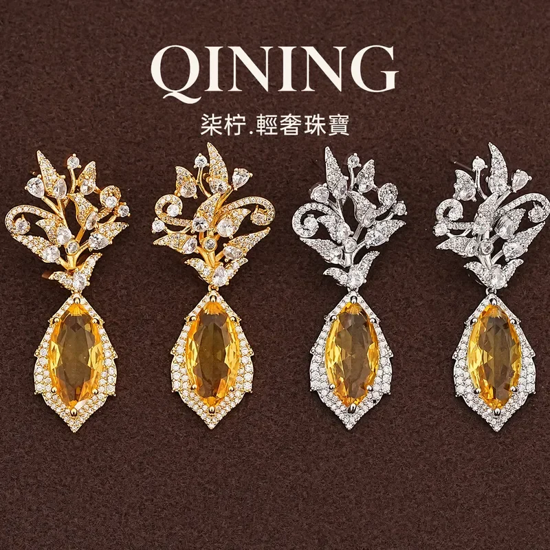 Venice, sunset mosaic and leaf colored treasure earrings, light luxury niche earrings, court style banquet, luxury and