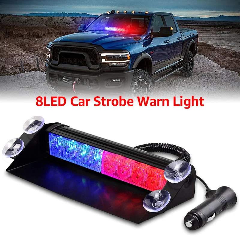 Lumière stroboscopique universelle pour voiture, 8led, ventouse clignotante, avertissement avant et arrière, lampe en verre rouge bleu 12V, lumières d'urgence de Police