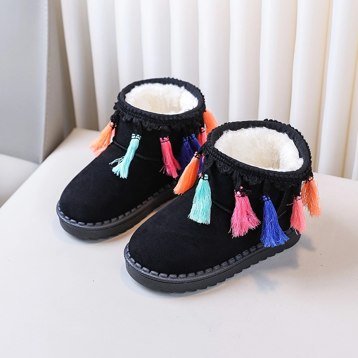 

Children Ankle Boots Colorful Tassel Decor Kids Short Boots Korean Style Trendy 2026 Autumn Winter New Girls Princess Snow Boots