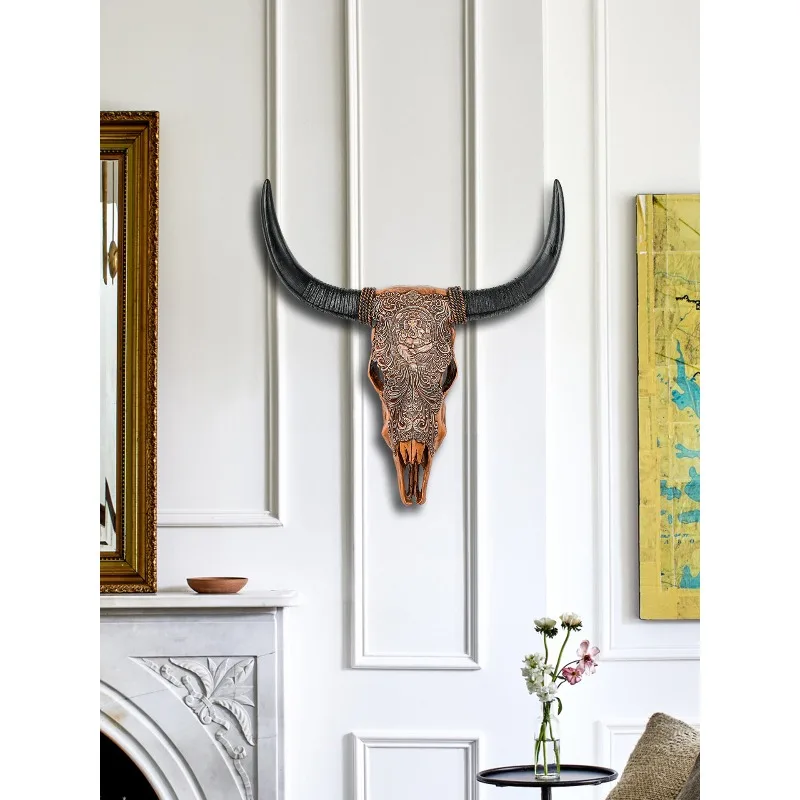 Lucky retro bull head wall hanging creative wall decoration simulation living room TV background wall catering homestay decorati