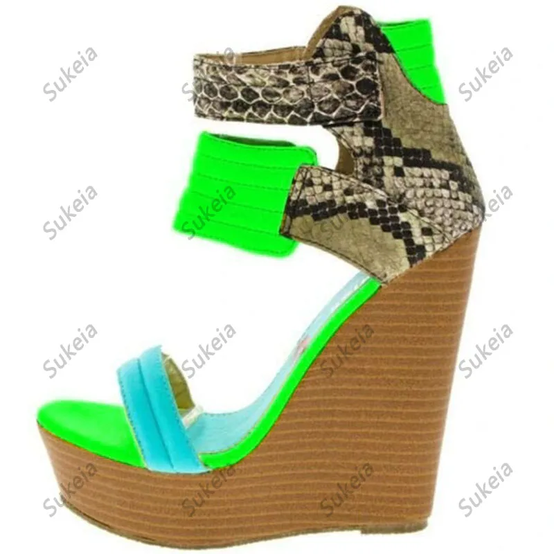 Sukeia Real Photos Women Summer Sandals Platform Wedges High Heels Round Toe Yellow Party Shoes Ladies US Size 5-20