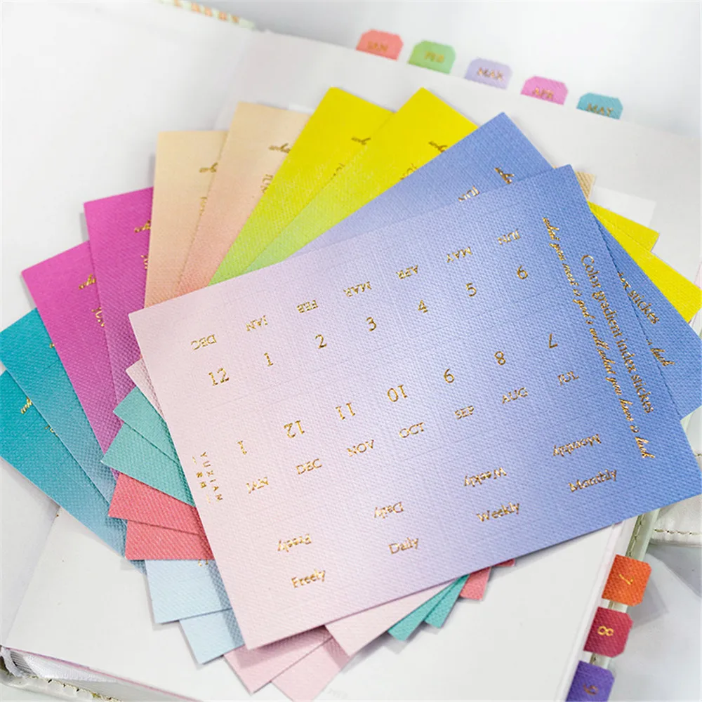 10 Sheets Bookmark Sticker Gradient Color Index Kawaii Learning Tool Daily Plan Label Note Marker Number Classification Marker