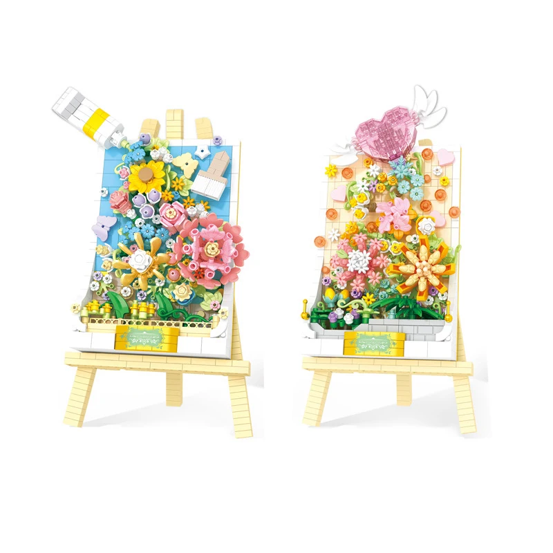 

Construction Idea ART Flower 3D Painting Micro Diamond Bricks With Easel Building Block Assemble Toys With Light For Girls Gifts