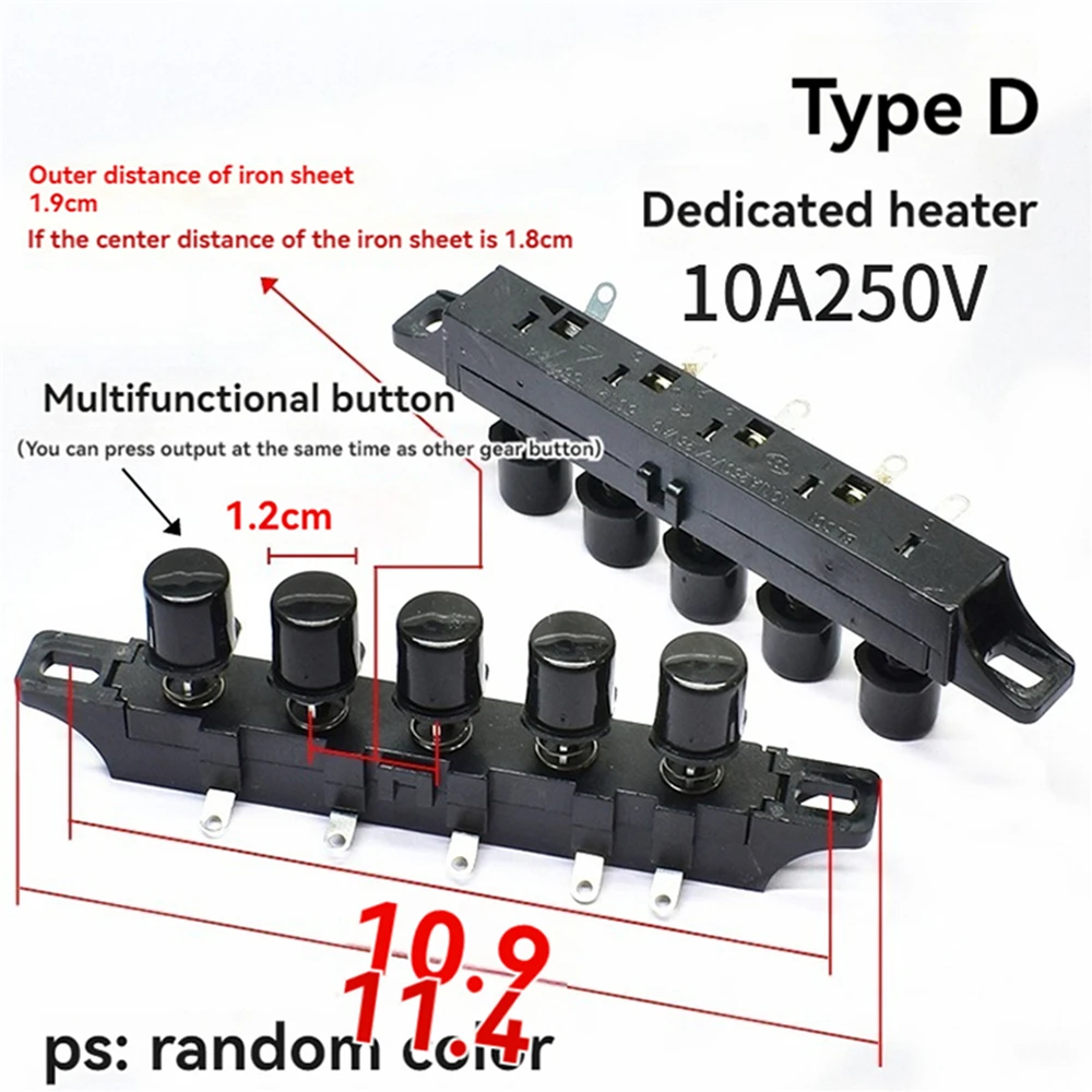 Interruptor De Botão De Aquecedor Elétrico, Interruptor De Chave De Piano, Kits De Diodo, Peças De Reparo De Ventilador De Aquecimento De Ar, 3-Key, 4-Key, 10A, 250V, 1Pc